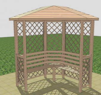 现代木制休憩凉亭SU模型下载_sketchup草图大师SKP模型