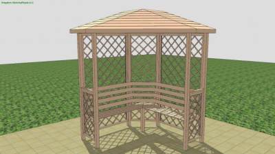 现代木制休憩凉亭SU模型下载_sketchup草图大师SKP模型