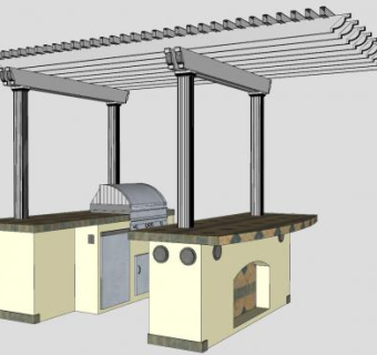 户外烧烤厨台廊架SU模型下载_sketchup草图大师SKP模型