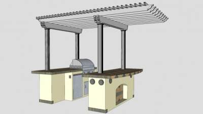 户外烧烤厨台廊架SU模型下载_sketchup草图大师SKP模型