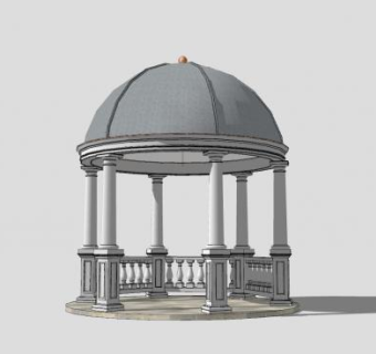 欧式圆顶护栏凉亭SU模型下载_sketchup草图大师SKP模型