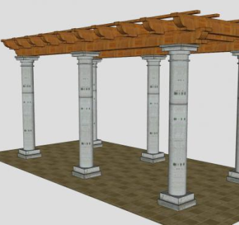 混凝土柱木棚顶廊架SU模型下载_sketchup草图大师SKP模型