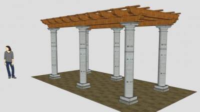 混凝土柱木棚顶廊架SU模型下载_sketchup草图大师SKP模型