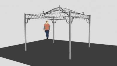 欧式四角铁艺廊架SU模型下载_sketchup草图大师SKP模型