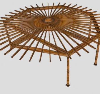 圆形木制廊架亭SU模型下载_sketchup草图大师SKP模型