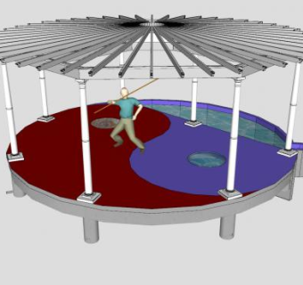高架环形廊架池塘户外场地SU模型下载_sketchup草图大师SKP模型