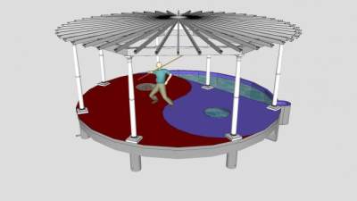 高架环形廊架池塘户外场地SU模型下载_sketchup草图大师SKP模型