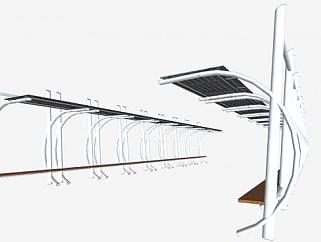 现代太阳能板廊架座椅SU模型下载_sketchup草图大师SKP模型