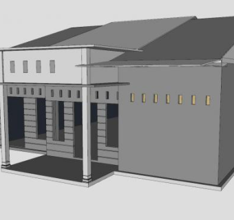 房屋正门廊架廊道SU模型下载_sketchup草图大师SKP模型