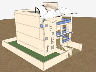 三层房屋露台雨棚SU模型下载_sketchup草图大师SKP模型