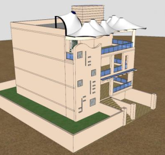 三层房屋露台雨棚SU模型下载_sketchup草图大师SKP模型