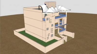 三层房屋露台雨棚SU模型下载_sketchup草图大师SKP模型