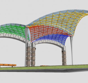 公园三角雨棚廊架SU模型下载_sketchup草图大师SKP模型
