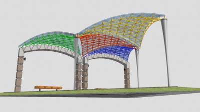 公园三角雨棚廊架SU模型下载_sketchup草图大师SKP模型