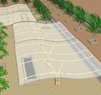 小区走道曲线雨棚SU模型下载_sketchup草图大师SKP模型