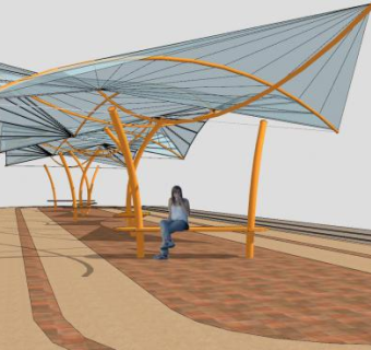 车站廊架连体座椅SU模型下载_sketchup草图大师SKP模型