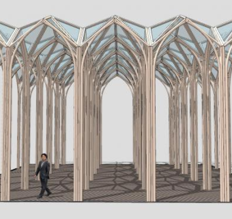 哥特式拱形复合金字塔雨棚SU模型下载_sketchup草图大师SKP模型