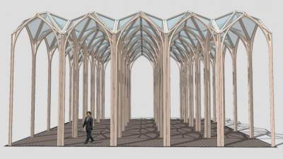 哥特式拱形复合金字塔雨棚SU模型下载_sketchup草图大师SKP模型