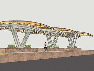 拱形框架半透明的车站雨棚SU模型下载_sketchup草图...