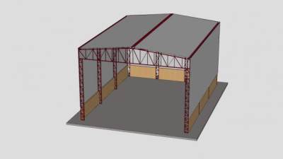 钢板仓库桁架SU模型下载_sketchup草图大师SKP模型