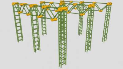 竹制车棚廊架设计SU模型下载_sketchup草图大师SKP模型