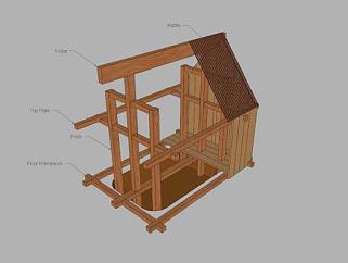 小型木屋房架设计SU模型下载_sketchup草图大师SKP模型