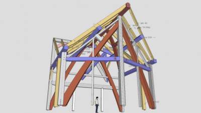 房梁桁架设计SU模型下载_sketchup草图大师SKP模型