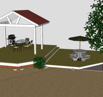 庭院廊架和凉棚座椅设计SU模型下载_sketchup草图大师SKP模型