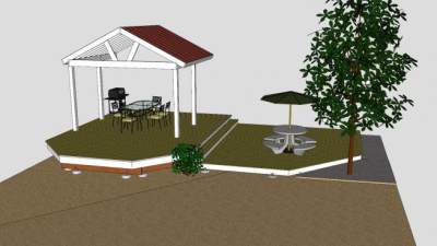 庭院廊架和凉棚座椅设计SU模型下载_sketchup草图大师SKP模型