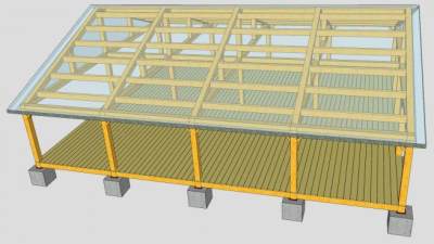 仓库木制梁架屋顶玻璃棚SU模型下载_sketchup草图大师SKP模型