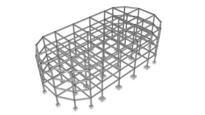 四层钢框架建筑SU模型下载_sketchup草图大师SKP模型