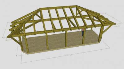 木制建筑梁架SU模型下载_sketchup草图大师SKP模型