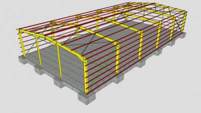 小型仓库钢制梁架SU模型下载_sketchup草图大师SKP模型