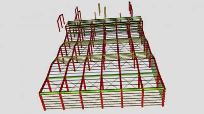 单层建筑钢梁架SU模型下载_sketchup草图大师SKP模型