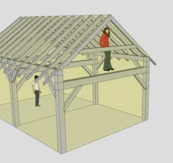 木框架房屋梁架SU模型下载_sketchup草图大师SKP模型