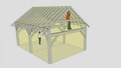 木框架房屋梁架SU模型下载_sketchup草图大师SKP模型