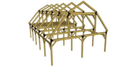 横梁木骨架仓架SU模型下载_sketchup草图大师SKP模型