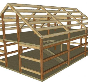 木构架的谷仓SU模型下载_sketchup草图大师SKP模型