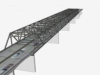 跨河大桥钢制梁架SU模型下载_sketchup草图大师SKP模型