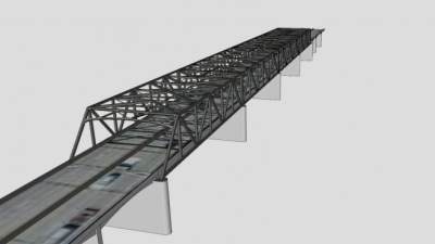 跨河大桥钢制梁架SU模型下载_sketchup草图大师SKP模型