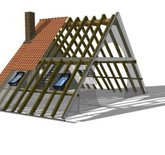 现代双层阁楼木制桁架SU模型下载_sketchup草图大师SKP模型