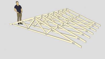 三角房屋廊架桁架SU模型下载_sketchup草图大师SKP模型