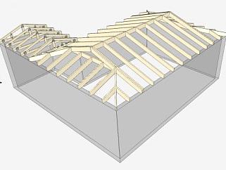 <em>桁架</em>和椽屋顶SU模型下载_sketchup草图大师SKP模型