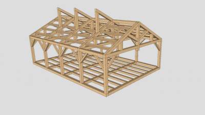 木构架车间SU模型下载_sketchup草图大师SKP模型