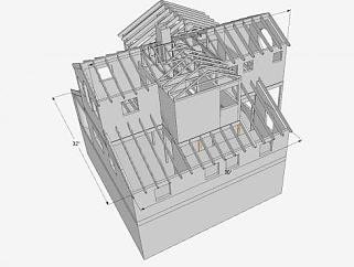 现代住宅<em>屋顶</em>桁架SU模型下载_sketchup草图大师SKP模型