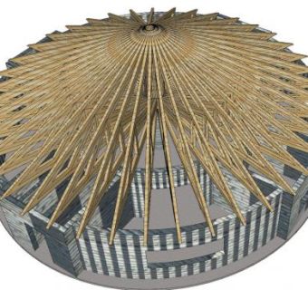 圆形土包房屋顶桁架SU模型下载_sketchup草图大师SKP模型