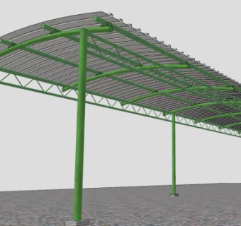 钢结构棚廊道SU模型下载_sketchup草图大师SKP模型