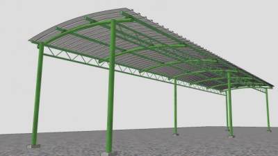 钢结构棚廊道SU模型下载_sketchup草图大师SKP模型
