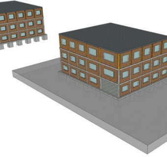 三层办公大楼地基SU模型下载_sketchup草图大师SKP模型