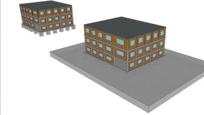 三层办公大楼地基SU模型下载_sketchup草图大师SKP模型